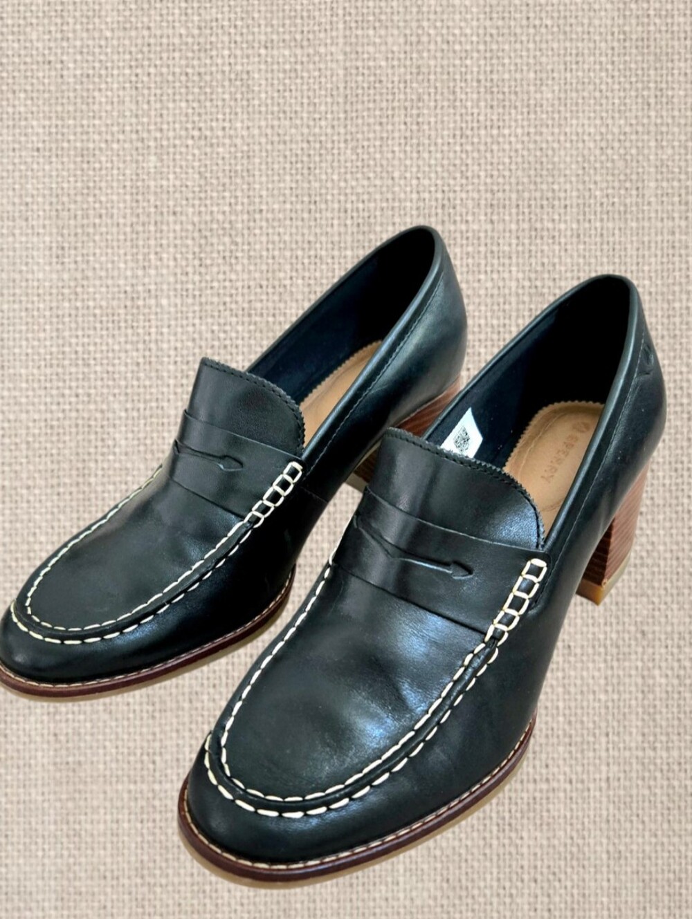 Sperry Seaport Penny Heel Pumps Leather Sz 9 Classic Black Office Comfort